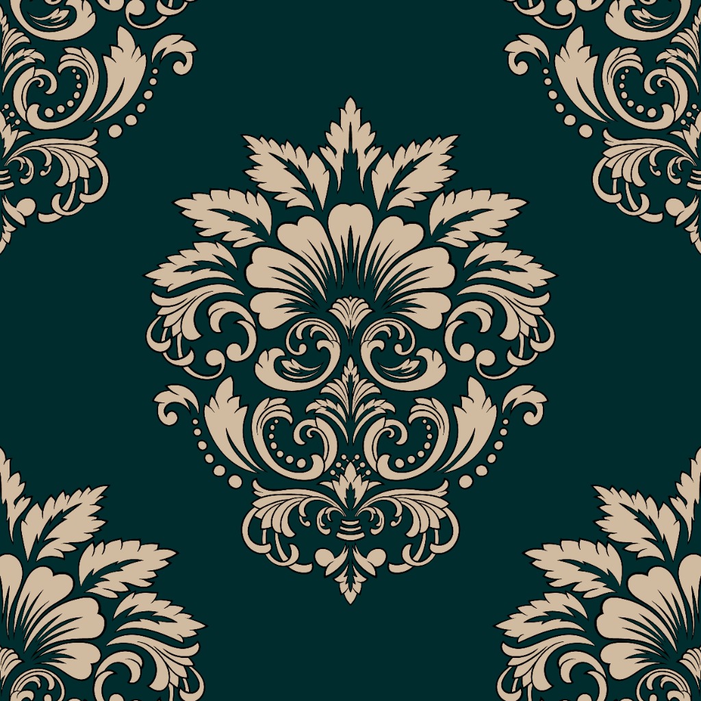 Luxury classic damask pattern wallpaper in deep teal and gold - Expert Wallpaper Dubai